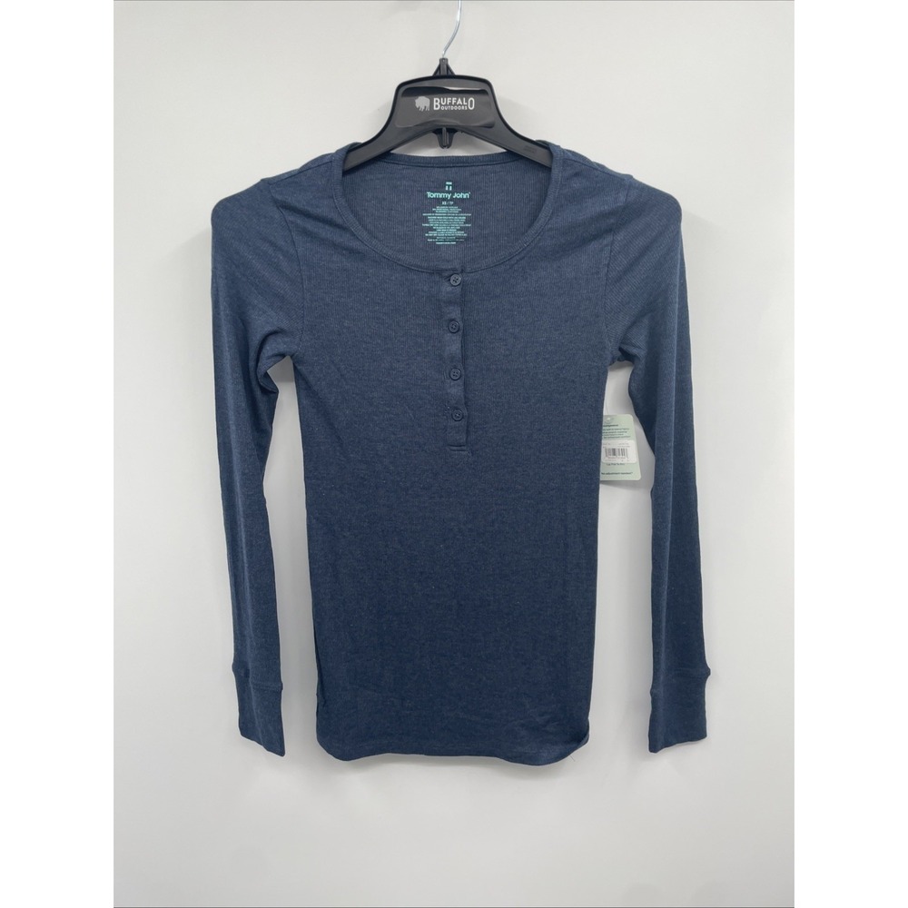 Tommy John Downtime Henley Womens XS Blue Heather Ribbed Knit Loungewear NWT